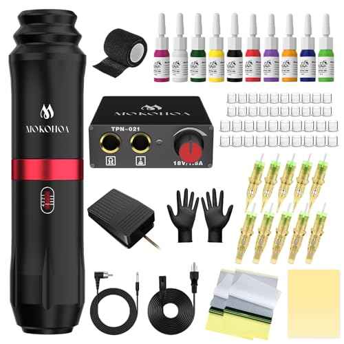 Tattoo Gun Kit Complete Tattoo Kit, Tattoo Machine Kit for Beginners, Rotary Tattoo Pen Kit,10 Pro Tattoo Cartridge Needles,10 Ink Color Set for Tattoo Supplies (Black)