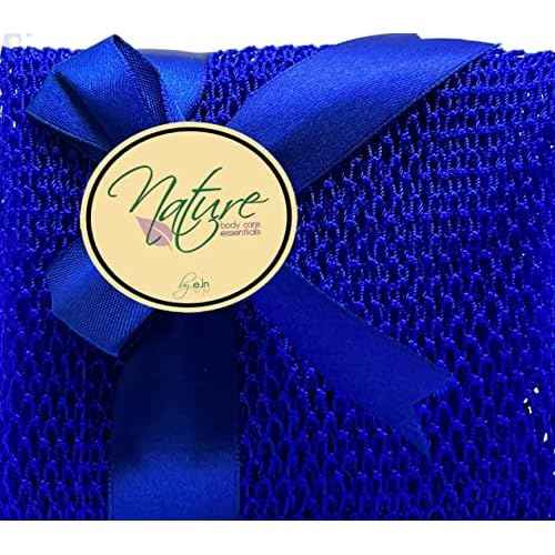 Net Bath Sponge, Customized N1 Weave, NKN Naturals, Long, Skin Exfoliation, African, Ghana, Porous, Stretches Horizontally to Approximately 49" (Shade of Blue)