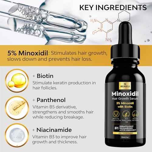 5% Minoxidil for Men and Women, Hair Growth, Beard Growth, Hair Regrowth, Unscented Drop, 3 Fl Oz, 3 Bottles