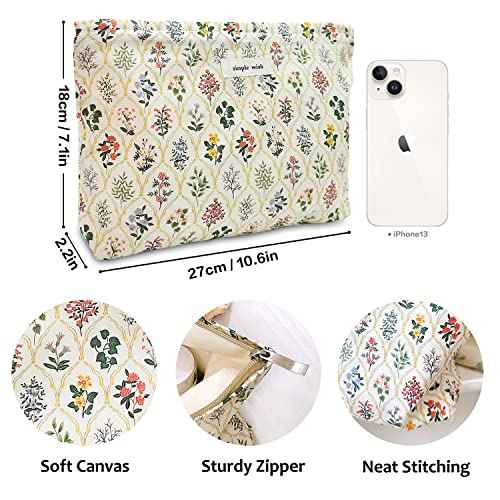 STARDW Aesthetic Floral Makeup Bag Cute Small Cosmetic Bags for Women Girls, Travel Toiletry Bag Large Capacity Zipper Makeup Pouch, Purse Organizer Pouches