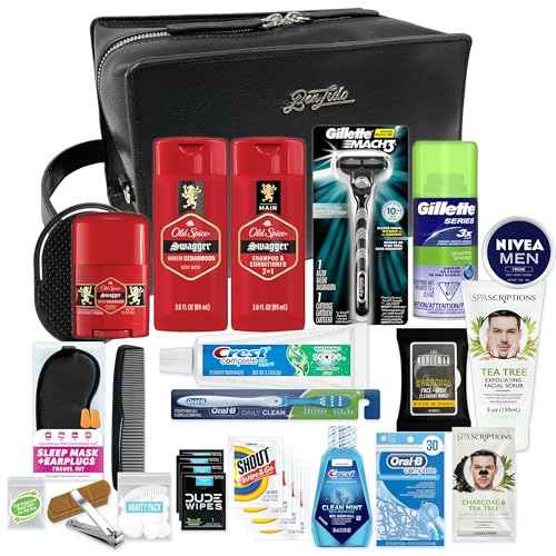 Convenience Kits International Men¡¯s Super Premium 30 PC Travel Kit Featuring: Travel-Size Hair Care Products Plus Face, Body, Oral Care, Travel Essentials in Large Leather Toiletry Bag