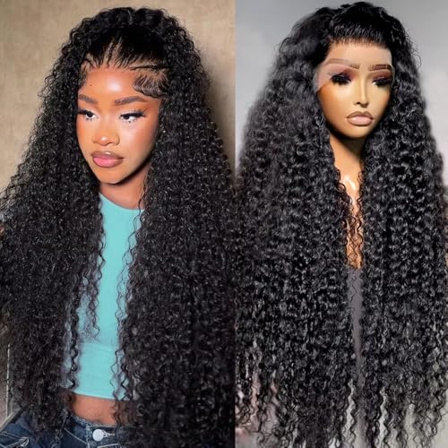 Deep Wave Lace Front Wigs Human Hair 180% Density 13x6 Lace Front Wigs Human Hair Pre Plucked Curly Wig for Women 28 Inch