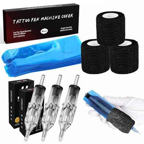 Urknall 223pcs Large Machine Covers with RL and Grip Cover Set, 20Pcs 1203RL 200Pcs Tattoo Pen Covers 3Pcs Grip Tape 1203RL Tattoo Pen Bags Blue Tattoo Pen Sleeves For Tattoo Kit Tattoo Supplies