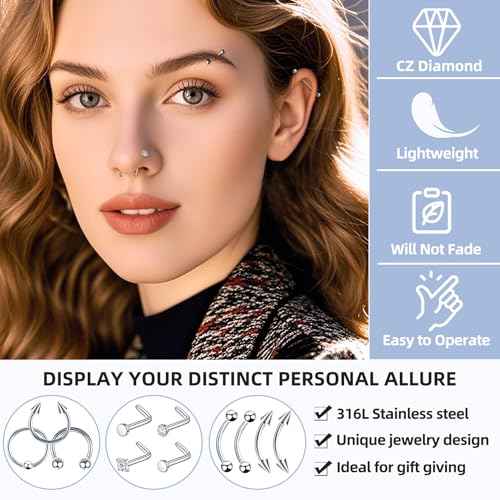 80PCS Nose Piercing Kit: Stainless Steel Body Piercing Jewelry with 12G, 14G, 16G, 20G Needles for Ear, Nose, Lip, Eyebrow