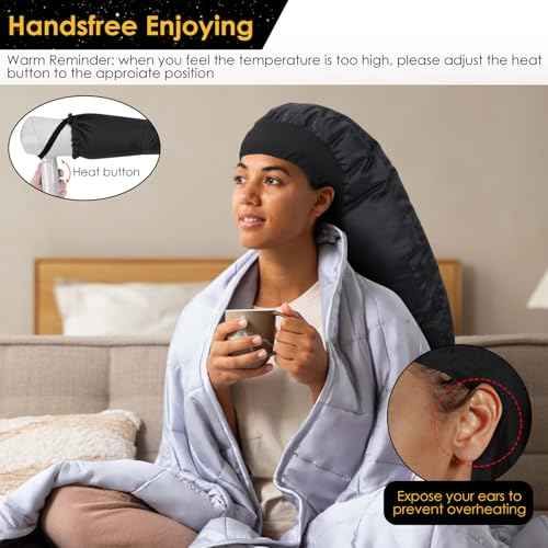 Hair Dryer Bonnet Attachment: Upgraded Extra Large Hooded Dryer Adjustable Hair Dryer Caps - Easy to Use for Natural Curly Textured Hair Care Styling Fast Drying - Black