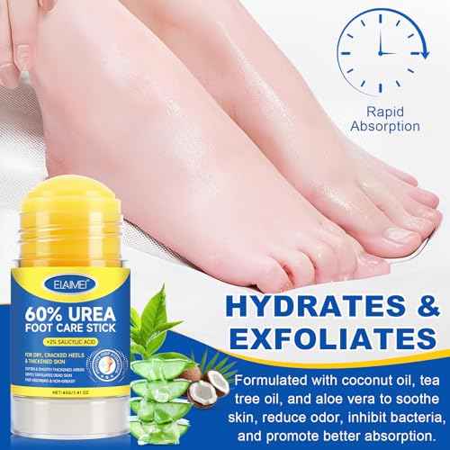 60% Urea Cream Stick plus 2% Salicylic Acid, Maximum Strength Urea Foot Cream Callus Remover for Dry Cracked Heels, Hands, Knees,Exfoliating Moisturizer, Dead Skin Remover Foot Balm 1.4oz (1pcs)