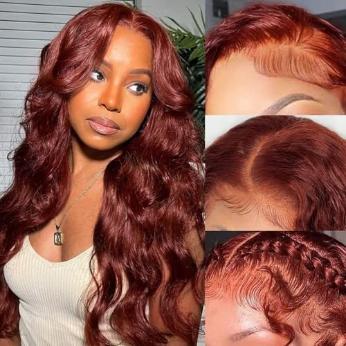 Aaliweya Reddish Brown Lace Front Wigs Human Hair Auburn 13x4 Body Wave HD Lace Frontal Wigs for Women Pre Plucked 180 Density Glueless 33b Copper Wig Super Soft 18Inch