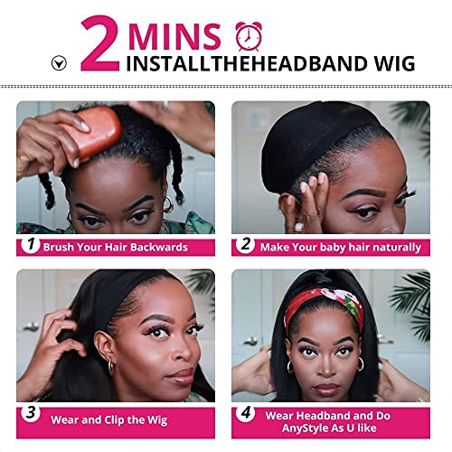 WENYAN Headband Wig Human Hair Deep Wave 20 Inch Wigs for Black Women Glueless None Lace Front Curly Wave Wig Brazilian Virgin Hair Wear and Go Wigs Machine Made 150% Density Natural Color