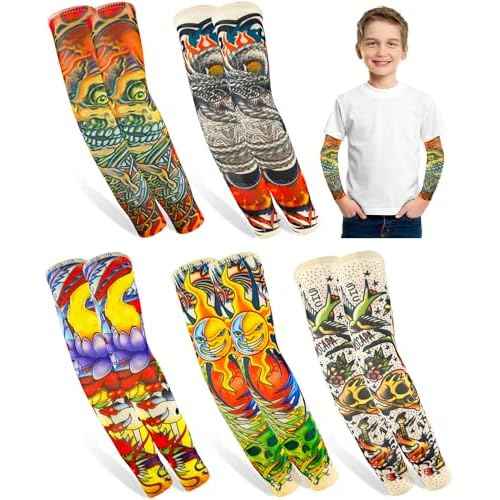 5 Pairs Fake Tattoo Arm Sleeves for Kids Boys Girls Temporary UV Protection Tattoo Arts Sleeve Sets