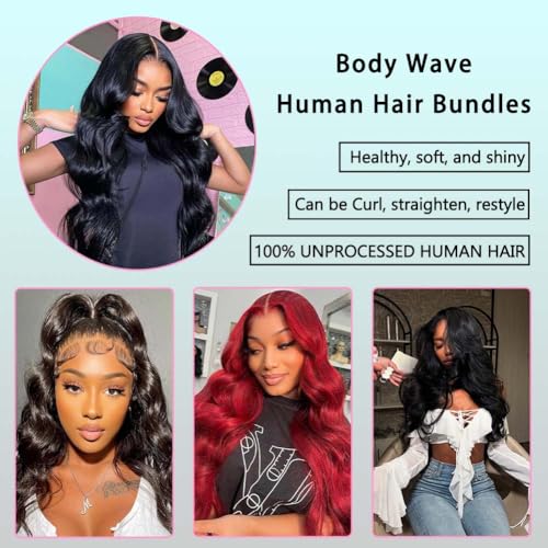 16 18 20 Inch Body Wave Bundles with Closure (14 Inch 2x6 HD Lace Closure) Human Hair Brazilian 3 Bundles with Closure Unprocessed Virgin Human Hair deep Middle Part