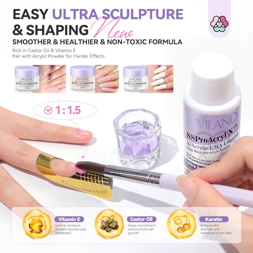 SAVILAND Acrylic Nail Kit with Everything: Professional Nail Kit Acrylic Set with EMA Monomer Nail Drill Gel Polish for Nail Extension 3D Carving Sculpture Home Salon Use Christmas Gift Set