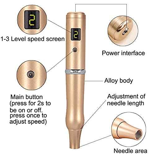 Wireless/Cordless Permanent Make-up Pen Eyebrow Digital Pen Tattoo Rotary Rechargeable Machine 10PCS Needles For Eyebrows,Eyeliners, Lips And Small-Tattoo(Golden) AP657
