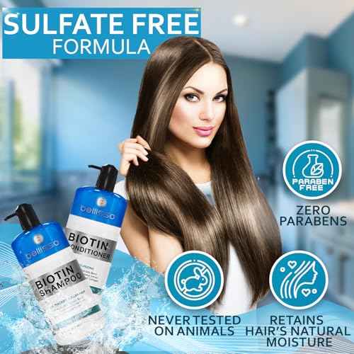 Biotin Shampoo and Conditioner Set - Sulfate and Paraben Free Treatment for Men and Women - Hair Thickening Volumizing Products to Help Boost Thinning Hair with Added Keratin