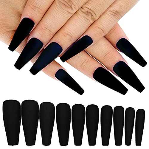 AddFavor 400pc Long Press on Nails Matte Coffin Ballerina Full Cover Fake Nail Tips DIY Acrylic False Nails for Women Girls Nail Art Decoration (Black White Pink Nude)