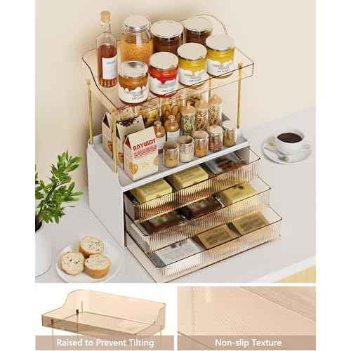 Bathroom Organizers and Storage, Makeup Organizer (Sturdy Durable Attractive), Ideal for Vanity, Countertop, Counter, Perfume, Skincare, Cabinet, Cosmetic, Dresser Organizer (Gold)