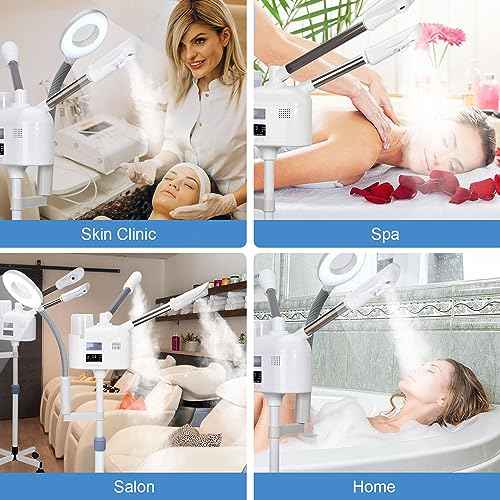 Facial Steamers Professional 3 in 1 Facial Steamer with 5X Magnifying Lamp, Upgrade PTC Heating, Hot/Cool Mist Steamer for Home Salon Spa Beauty