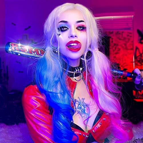 Long Pink Blue Wigs for Women Curly Wavy Blonde Ombre Lace Front Wig Mermaid Real Hair Wigs Natural Hairline Half Pink Blue Colorful Wig Glueless Synthetic Heat Resistant Fiber Cosplay Drag 26Inch