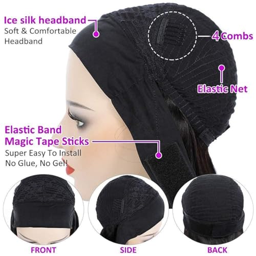 Long Headband Wig Human Hair Water Wave Human Hair Wigs for Black Women Curly Half Wig None Lace Front Wigs 180% Density Brazilian Virgin Hair Wig Natural Black Color 26 Inch