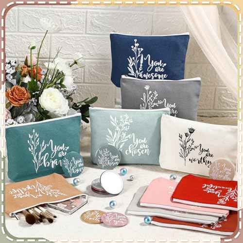 20 Pcs Employee Appreciation Gifts Inspirational Canvas Makeup Bags Compact Mirrors Bulk Cosmetic Bags Portable Mirror Thank You Gifts for Women Christmas Nurse Practitioner (Bohemian)