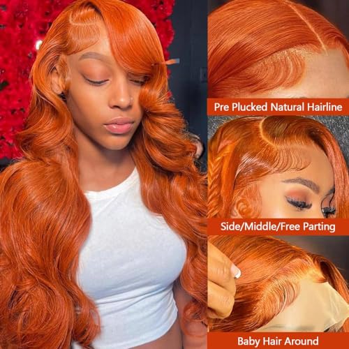 Orange Ginger Wig Human Hair 13x6 Body Wave Lace Front Wigs Human Hair 350# Colored Ginger Transparent HD Lace Front Wig Pre Plucked Glueless Human Hair Wigs 18 Inch