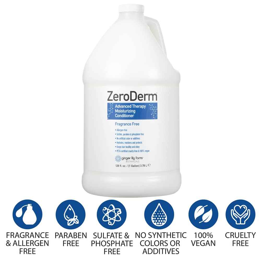 Ginger Lily Farms Botanicals ZeroDerm Advanced Therapy Moisturizing Conditioner for All Hair Types 100 Vegan CrueltyFree Fragrance Free 1 Gallon Refill Pack of, White, Unscented, 4 Count, (Pack of 4)