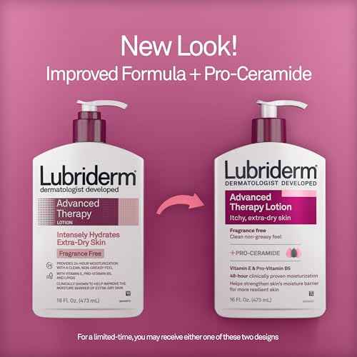 Lubriderm Advanced Therapy Fragrance-Free Moisturizing Lotion with Vitamins E and Pro-Vitamin B5, Intense Hydration for Extra Dry Skin, Non-Greasy Formula, Pack of Three, 3 x 16 fl. oz