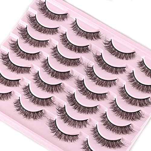 FARRED Natural Lashes Short Eyelashes Wispy False Mink Lash Pack 14 Pair Natural Look Fluffy Cat Eye Strip Eyelash Small Fake Lashes Full Pesta?as Sets for MUA and Beginners Daily Makeup (F1 | 8-14mm)