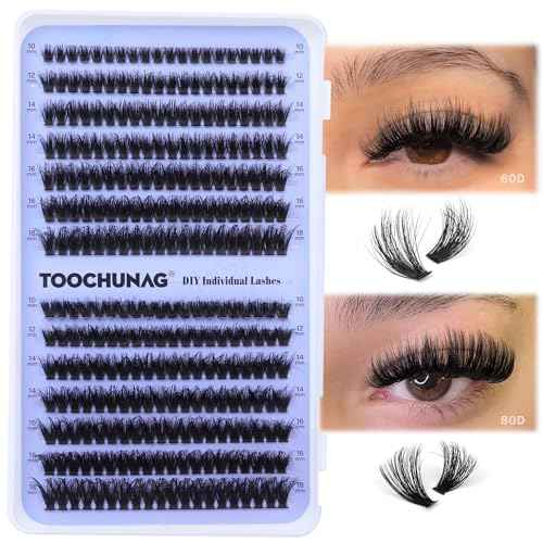 Fluff Lash Clusters 60D+80D Thick Eyelash Clusters D Curly Wispy Individual Lashes 10-18mm Cluster Eyelash?Extensions 280pcs False Eyelashes DIY Flat Lash Extension by TOOCHUNAG