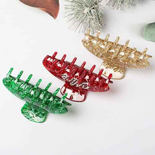 3Pcs Christmas Hair Claw Clips for Women Girls Green Gold Hair Clips Cute Rhinestone Red Hair Claws Christmas Hair Accessories
