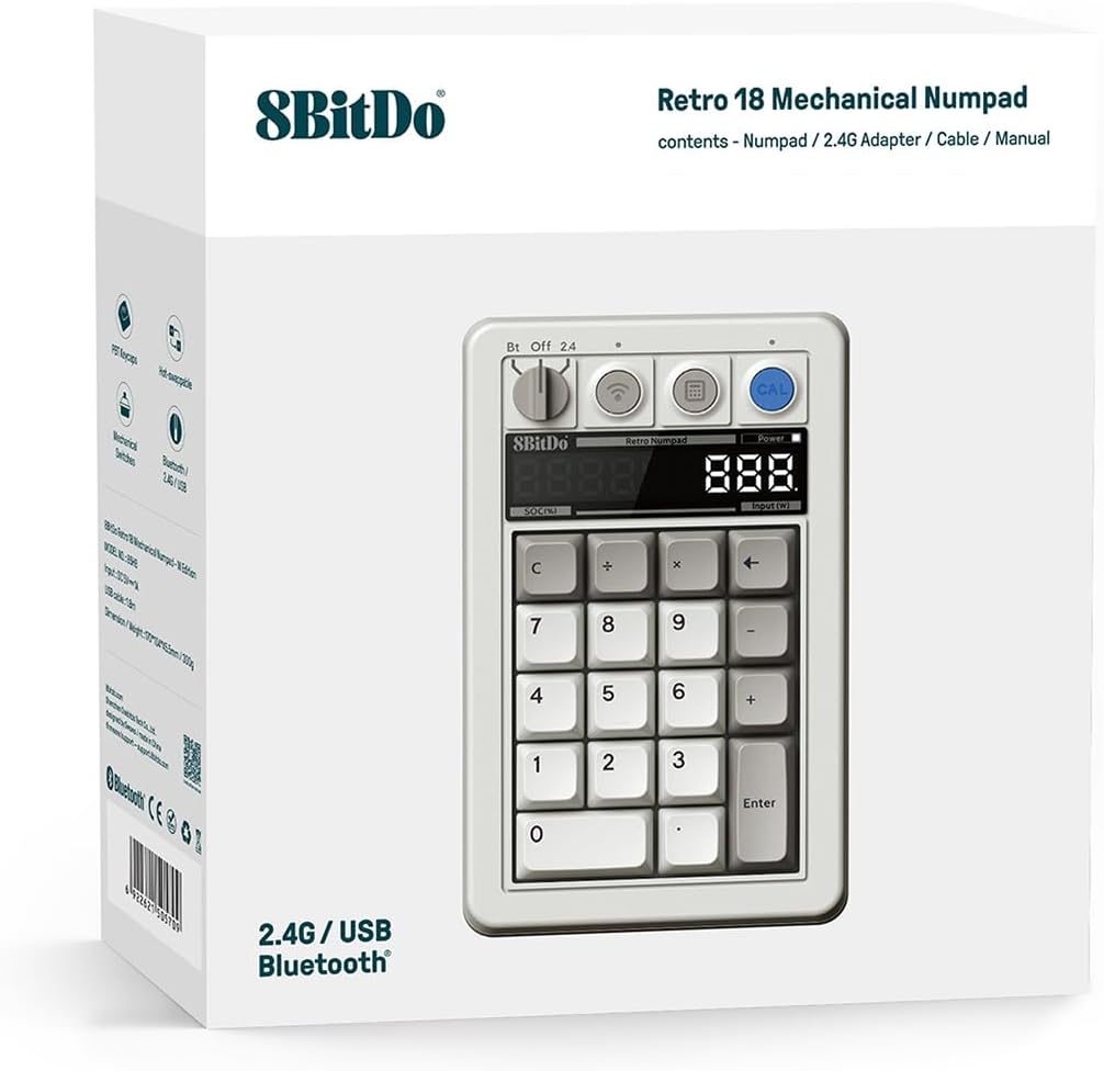 AKNES 8BitDo Retro 108 Mechanical Keyboard, Hot Swappable Gaming Keyboard with 108 Keys, Integrated Numpad, Dual Super Buttons, Bluetooth/2.4G/USB-C for Windows & Android - Fami Edition