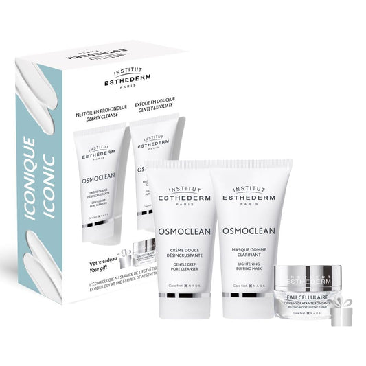 Institut Esthederm - Double Deep Cleansing Routine - Gentle Deep Pore Cleanser 75 mL, Lightening Buffing Mask 75 mL, Cellular Water Cream 10 mL - Deeply Cleanse & Gently Exfoliate