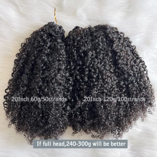 Knotless Pre Separated Human Hair Crochet Extensions for Braids Afro Kinky Curly Brazilian Virgin Feather Hair Bundles Boho Twist Braiding Hair for Black Women 18inch 60g