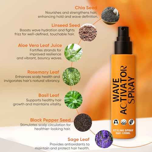 Wave Activator Spray for Curly | Wavy & Coily Hair, Leave in Conditioner Spray with linseed & Aloe Vera,Anti-Frizz, Define & Refreshing Hair Spray 3.38 fl oz