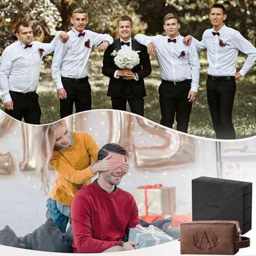 Personalized Toiletry Bag for Men Engraved Initial Cool Gifts for Dad Husband Boyfriend Grandpa Son PU Leather Waterproof Shaving Bag for Toiletries Accessories Travel Essentials (A)