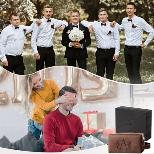 Unique Fathers Day Birthday Gifts Engraved Initial Travel Toiletry Bag for Men Personalized PU Leather Waterproof Shaving Bag for Toiletries Accessories Travel Essentials for Him (J)