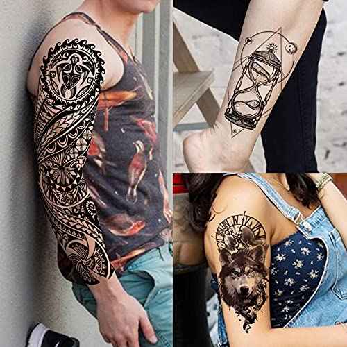 20 Sheets Extra Large Full Arm Temporary Tattoos For Men Adults, Tiger Snake Leopard Lion King Temporary Tattoos Sleeve For Women, Temp Waterproof Fake Tattoo Stickers For Kids Warrior Tatoos