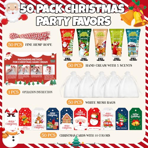 VESPRO 50 Sets Christmas Hand Cream Gift for Women, Hand Lotion for Christmas Party Favors with Christmas Cards and Organza Gift Bags, Christmas Decorations and Stocking Stuffers Gifts for Women