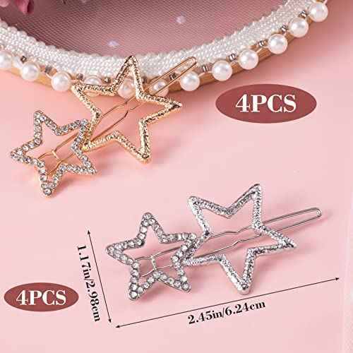 OIIKI Star Hair Accessories: 8pcs Elegant Metal Rhinestone Geometric Hairpins - Silver Golden Hollow Clips for Women, Girls' Styling