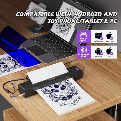 2025 Upgraded P19 Thermal Tattoo Printer with 20 Tattoo Transfer Papers, Realistic Printing; Wireless Bluetooth Compatible iOS/Android Phones