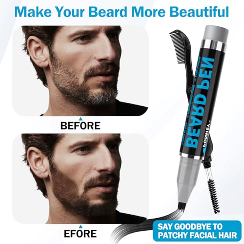 5PCS Beard Pen Filler for Men, Waterproof & Sweat Proof Long-Lasting Beard Pen Kit for Eyebrow Hairline Moustach #Black