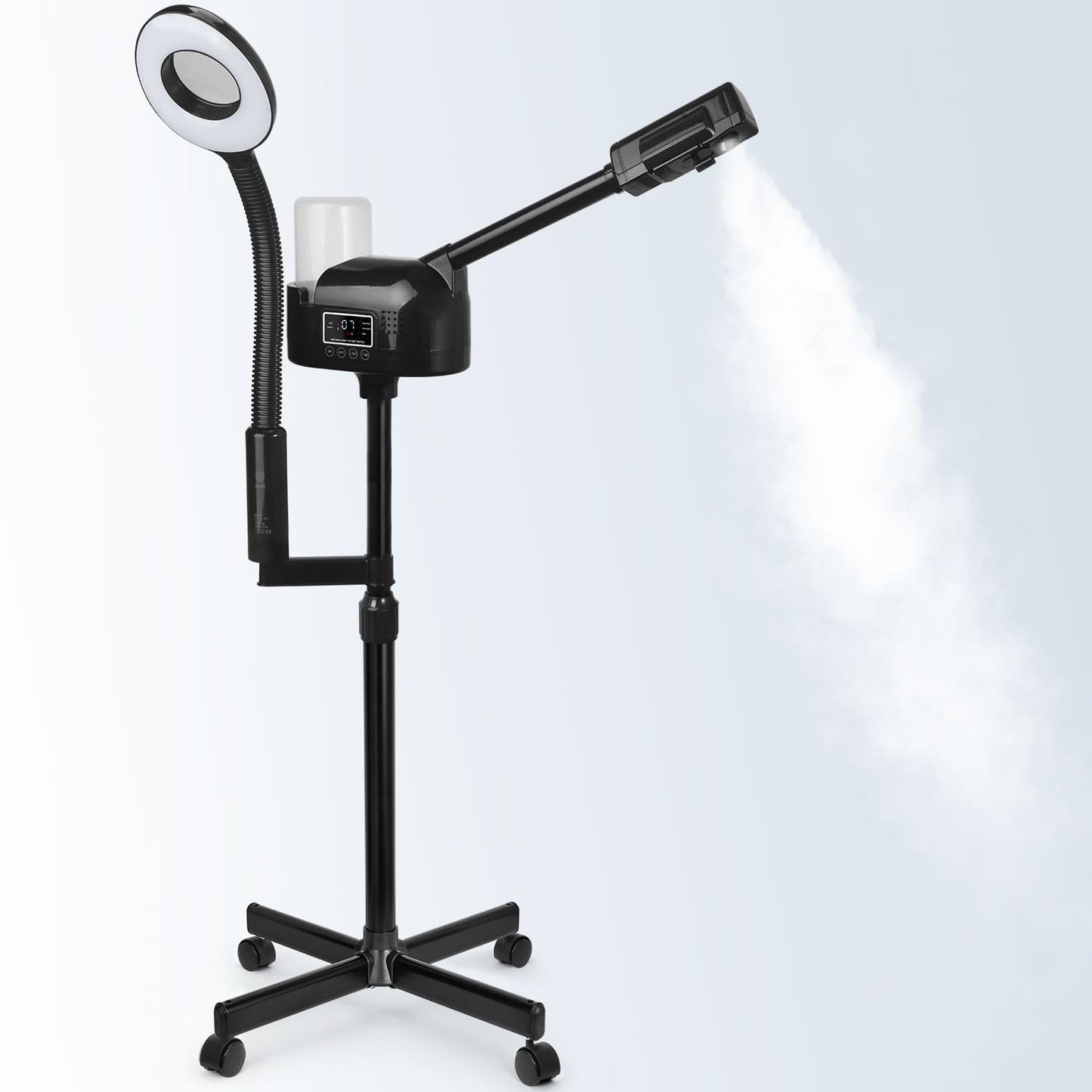 Professional Facial Steamer with 5X Magnifying Lamp, 2 in 1 Facial Steamer Upgrade PTC Heating, Esthetician Steamer Black Face Steamer for Salon Spa Beauty Skin Care (Black)