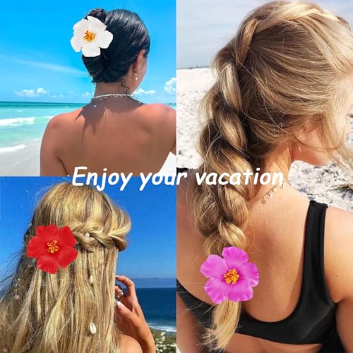 4Pcs Hawaiian Flower Hair Clips for Women Plumeria Hair Accessories Summer Beach Flat Hair Clips Alligator Clips Hibiscus Flowers Hair Barrettes for Wedding Holiday Beach Hair Styling Decoration
