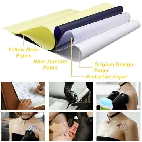 40PCS Tattoo Practice Skin with Tattoo Transfer Paper - 10PCS Tattoo Fake Skin Double Sides Fake Skin Blank Tattoo Skin 8x6'' Fake Skin Tattoo and 30PCS Stencil Transfer Paper for Tattoo Supplies