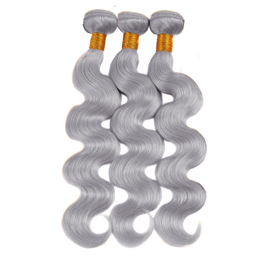 Giginger Sliver Grey Human Hair Bundles 14 16 18 inch Body Wave Human Hair Bundles Sliver Grey 100% Unprocessed Raw Quick Weave Hair for Black Women