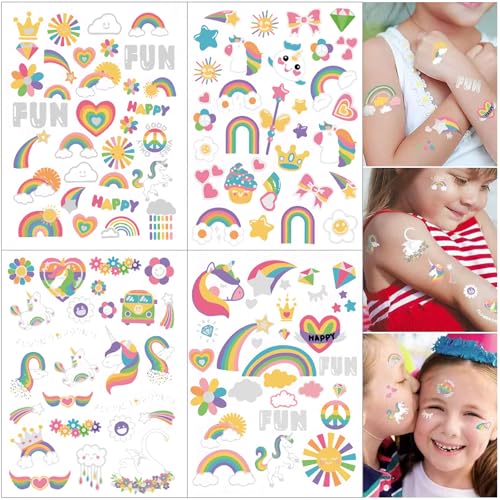 Temporary Tattoo for Kids Unicorn Rainbow Flower,120 Pcs Cute Crown Unicorn Clouds Waterproof Groovy Fake Tattoos Body Face Tattoos Stickers Happy Birthday Party Decorations Gifts for Girls Boys 560