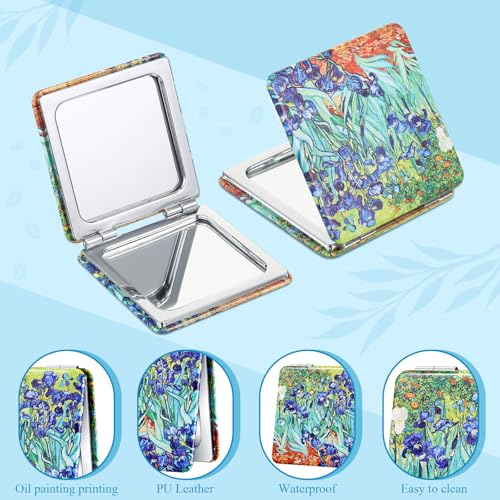 8 Pcs Compact Mirror Double Sided Makeup Square PU Leather Portable Pocket Hand Mirror Bulk with 2X1X Magnification Art Gift for Woman