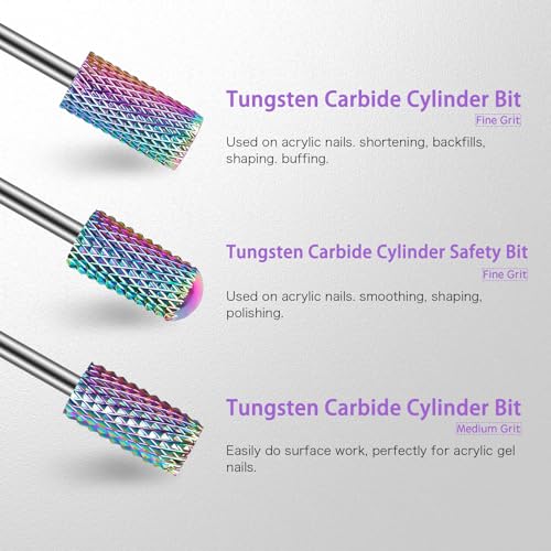 25PC Nail Drill Bits Set,Tungsten Carbide Diamond Ceramic Drill Bits Nails for Acrylic Gel Polish,3/32'' Professional Cuticle Efile Remover Nail Bits for Nail Drill Manicure Pedicure Tool