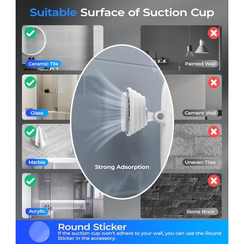 Gospire Heated Shower Mirror Fogless for Shaving with Light, 5000mAh Rechargeable Battery, Detachable Suction Cup and Razor Holder for Wall, NO-Drilling, Removable, Waterproof for Bathroom - White