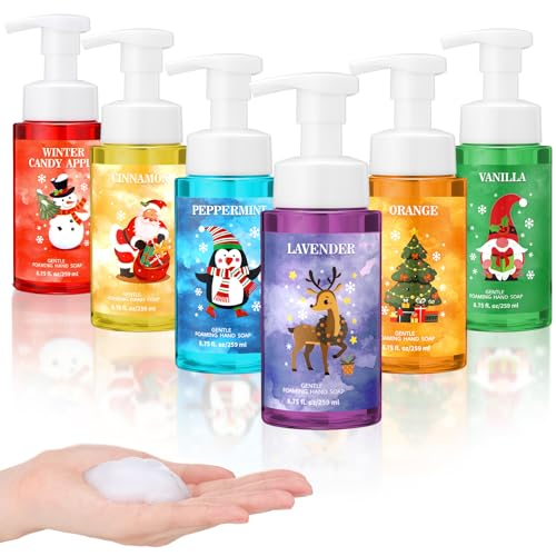 6 Pack Gentle Foaming Hand Soap Skin with Pump Care with Essential Oils Moisturizing Liquid Hand Wash for Kitchen Bathroom Students Teacher Staff Gift 8.75 Fl. oz (6 Colors,Christmas)
