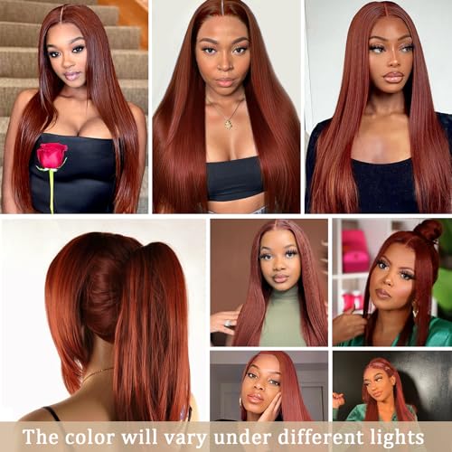 Reddish Brown Lace Front Wigs Human Hair 360 Wig Human Hair Full Lace Straight Colored Ponytail Wig 360 HD Transparent Lace Front Wigs Pre Plucked for Black Women Natural Hairline 22 inch